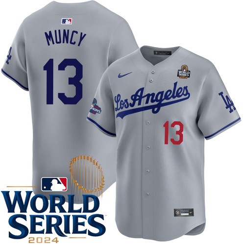 Men's Max Muncy Los Angeles Dodgers Nike Road Gray Limited 2024 World Series Stitched MLB Jersey