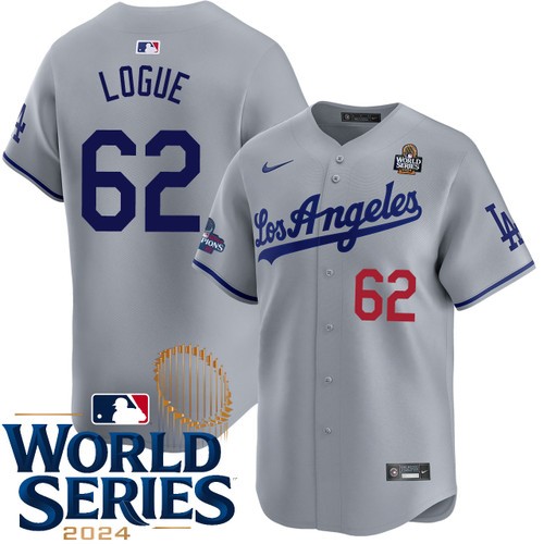 Men's Zach Logue Los Angeles Dodgers Nike Road Gray Limited 2024 World Series Stitched MLB Jersey