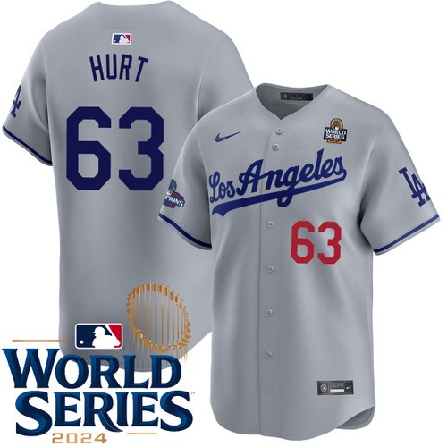 Men's Kyle Hurt Los Angeles Dodgers Nike Road Gray Limited 2024 World Series Stitched MLB Jersey