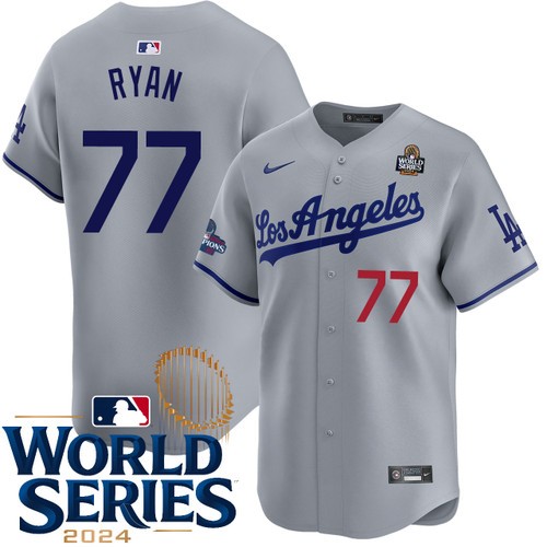 Men's River Ryan Los Angeles Dodgers Nike Road Gray Limited 2024 World Series Stitched MLB Jersey