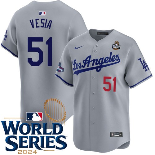 Men's Alex Vesia Los Angeles Dodgers Nike Road Gray Limited 2024 World Series Stitched MLB Jersey