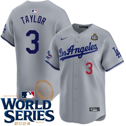 Men's Chris Taylor Los Angeles Dodgers Nike Road Gray Limited 2024 World Series Stitched MLB Jersey