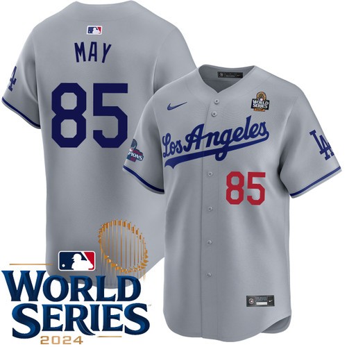 Men's Dustin May Los Angeles Dodgers Nike Road Gray Limited 2024 World Series Stitched MLB Jersey