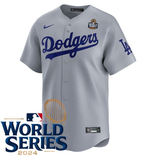 Men's Los Angeles Dodgers Nike Alternate Road Gray Limited 2024 World Series Stitched MLB Jersey by NIKE