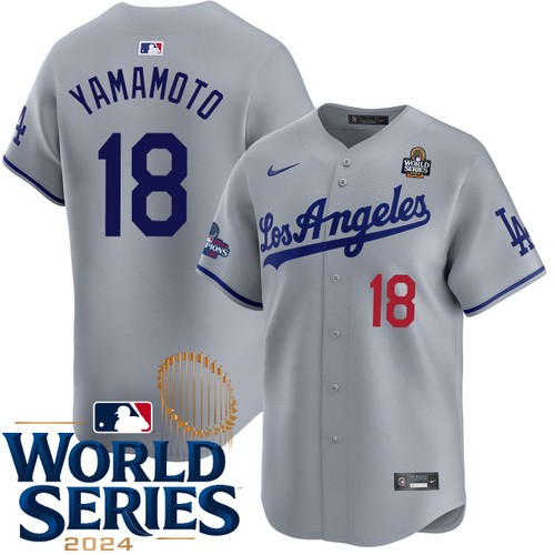 Men's Yoshinobu Yamamoto Los Angeles Dodgers Nike Road Gray Limited 2024 World Series Stitched MLB Jersey