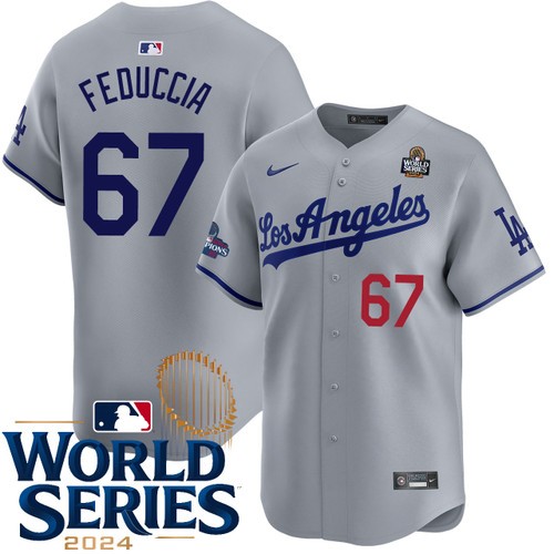 Men's Hunter Feduccia Los Angeles Dodgers Nike Road Gray Limited 2024 World Series Stitched MLB Jersey