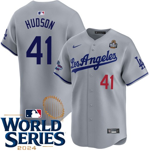 Men's Daniel Hudson Los Angeles Dodgers Nike Road Gray Limited 2024 World Series Stitched MLB Jersey
