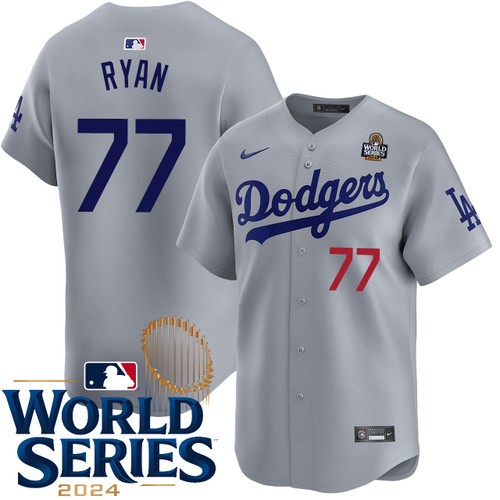 Men's River Ryan Los Angeles Dodgers Nike Alternate Road Gray Limited 2024 World Series Stitched MLB Jersey