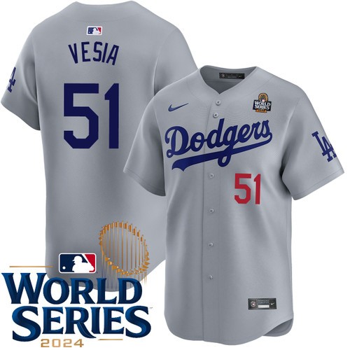 Men's Alex Vesia Los Angeles Dodgers Nike Alternate Road Gray Limited 2024 World Series Stitched MLB Jersey