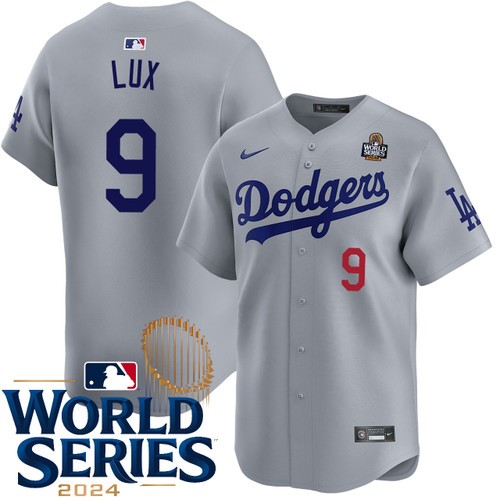 Men's Gavin Lux Los Angeles Dodgers Nike Alternate Road Gray Limited 2024 World Series Stitched MLB Jersey