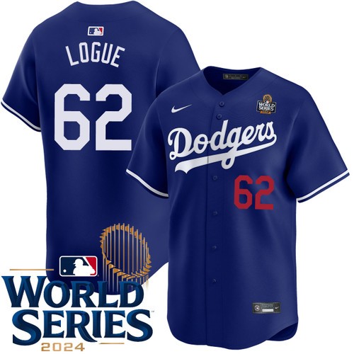 Men's Zach Logue Los Angeles Dodgers Nike Alternate Royal Limited 2024 World Series Stitched MLB Jersey