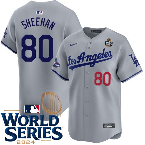 Men's Emmet Sheehan Los Angeles Dodgers Nike Road Gray Limited 2024 World Series Stitched MLB Jersey