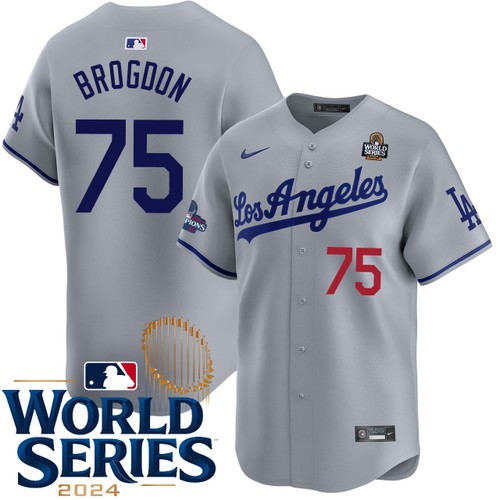 Men's Connor Brogdon Los Angeles Dodgers Nike Road Gray Limited 2024 World Series Stitched MLB Jersey