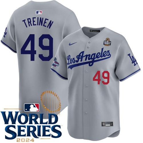 Men's Blake Treinen Los Angeles Dodgers Nike Road Gray Limited 2024 World Series Stitched MLB Jersey