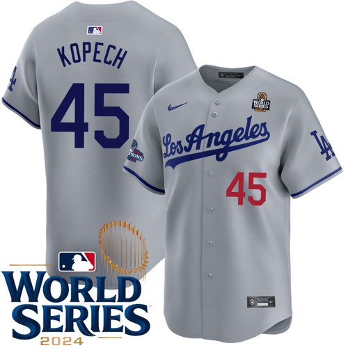 Men's Michael Kopech Los Angeles Dodgers Nike Road Gray Limited 2024 World Series Stitched MLB Jersey