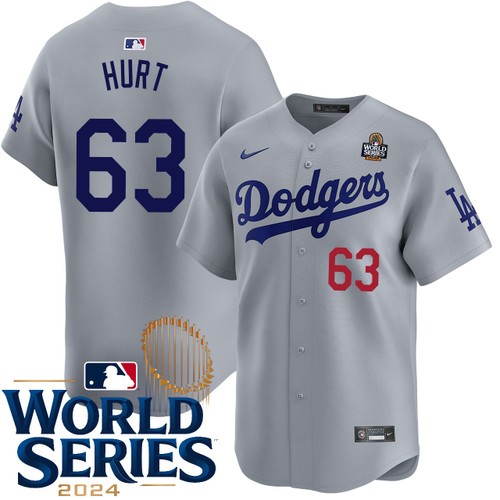 Men's Kyle Hurt Los Angeles Dodgers Nike Alternate Road Gray Limited 2024 World Series Stitched MLB Jersey