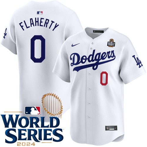 Men's Jack Flaherty Los Angeles Dodgers Nike Home White Limited 2024 World Series Stitched MLB Jersey