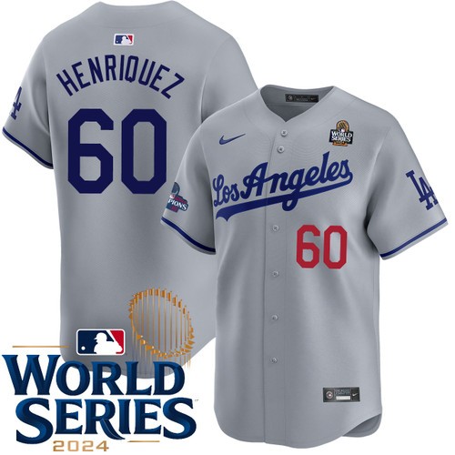 Men's Edgardo Henriquez Los Angeles Dodgers Nike Road Gray Limited 2024 World Series Stitched MLB Jersey