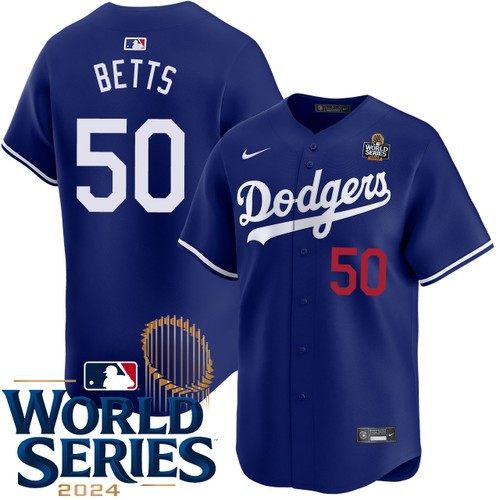 Men's Mookie Betts Los Angeles Dodgers Nike Alternate Royal Limited 2024 World Series Stitched MLB Jersey