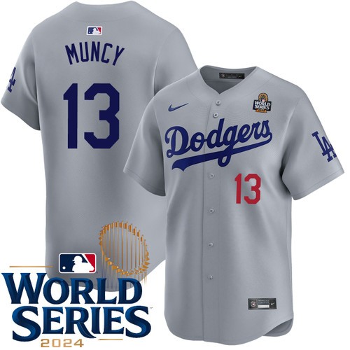 Men's Max Muncy Los Angeles Dodgers Nike Alternate Road Gray Limited 2024 World Series Stitched MLB Jersey