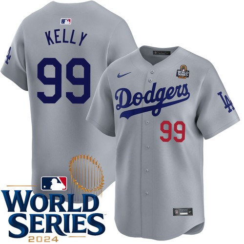 Men's Joe Kelly Los Angeles Dodgers Nike Alternate Road Gray Limited 2024 World Series Stitched MLB Jersey