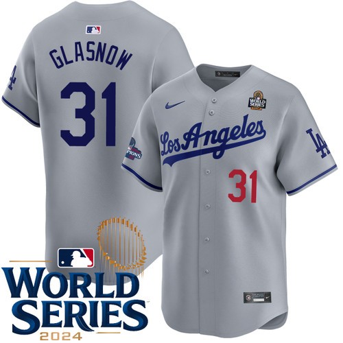 Men's Tyler Glasnow Los Angeles Dodgers Nike Road Gray Limited 2024 World Series Stitched MLB Jersey