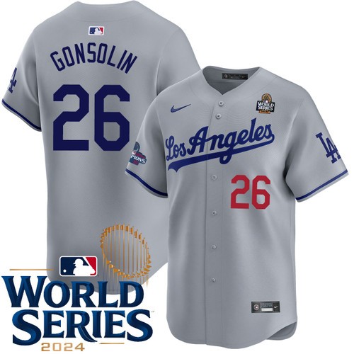 Men's Tony Gonsolin Los Angeles Dodgers Nike Road Gray Limited 2024 World Series Stitched MLB Jersey
