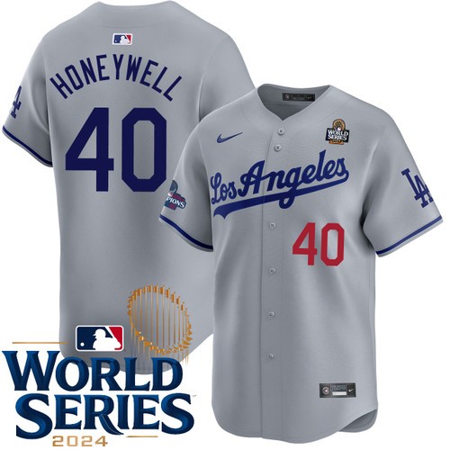 Men's Brent Honeywell Los Angeles Dodgers Nike Road Gray Limited 2024 World Series Stitched MLB Jersey