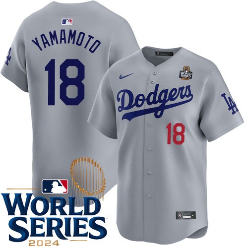 Men's Yoshinobu Yamamoto Los Angeles Dodgers Nike Alternate Road Gray Limited 2024 World Series Stitched MLB Jersey