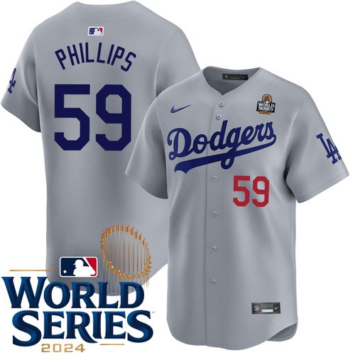 Men's Evan Phillips Los Angeles Dodgers Nike Alternate Road Gray Limited 2024 World Series Stitched MLB Jersey