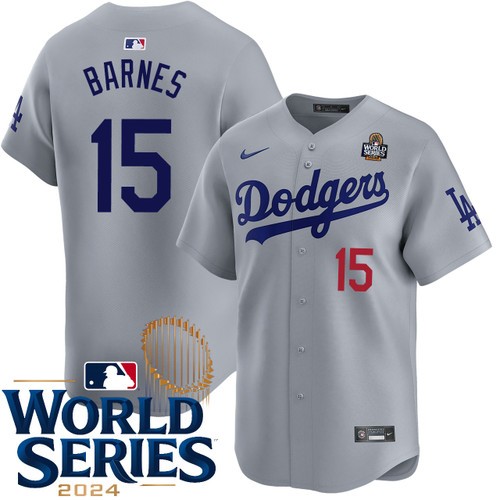 Men's Austin Barnes Los Angeles Dodgers Nike Alternate Road Gray Limited 2024 World Series Stitched MLB Jersey
