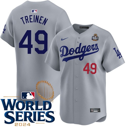 Men's Blake Treinen Los Angeles Dodgers Nike Alternate Road Gray Limited 2024 World Series Stitched MLB Jersey