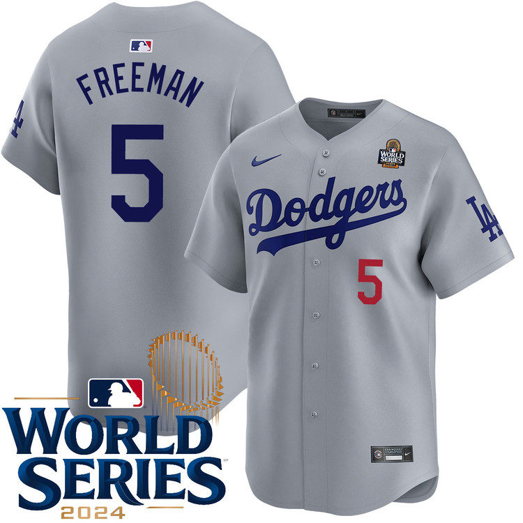 Men's Freddie Freeman Los Angeles Dodgers Nike Alternate Road Gray Limited 2024 World Series Stitched MLB Jersey