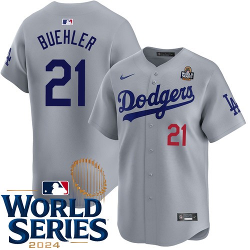 Men's Walker Buehler Los Angeles Dodgers Nike Alternate Road Gray Limited 2024 World Series Stitched MLB Jersey