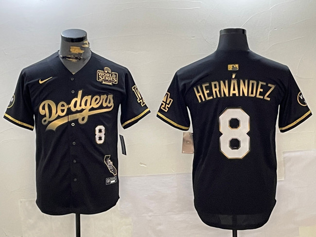 Men's Los Angeles Dodgers #8 Enrique Hernández Black_Gold 2024 World Series With Vin & California Patch Vapor Premier Limited Stitched Baseball Jersey