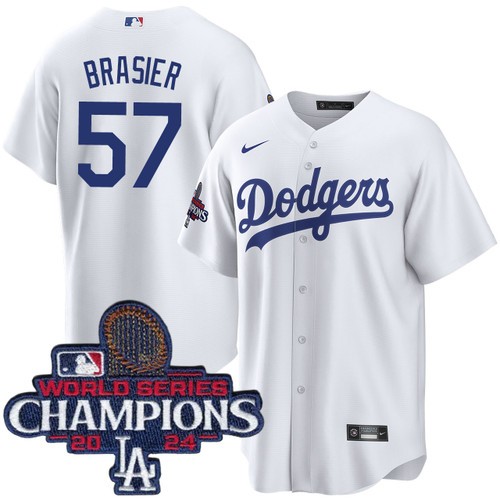 Men's Ryan Brasier Los Angeles Dodgers Nike Home White World Series Champions Jersey