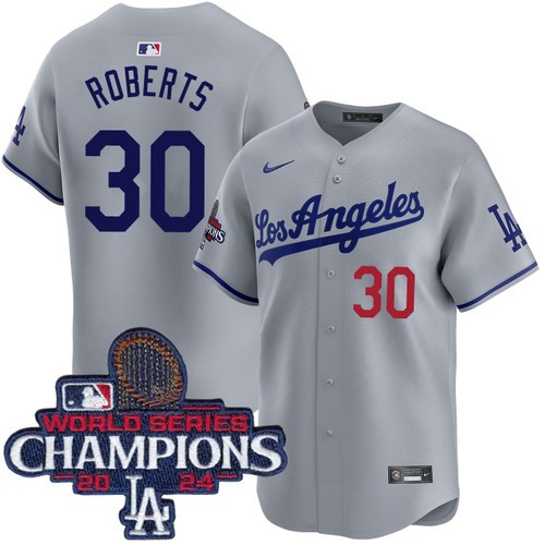 Men's Dave Roberts Los Angeles Dodgers Nike Road Grey Limited World Series Champions Jersey