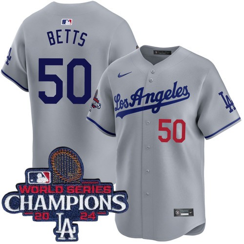 Men's Mookie Betts Los Angeles Dodgers Nike Road Grey Limited World Series Champions Jersey