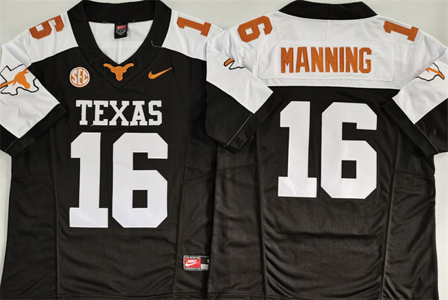 Men's Texas Longhorns #16 Arch Manning Black_White F.U.S.E. Stitched Jersey
