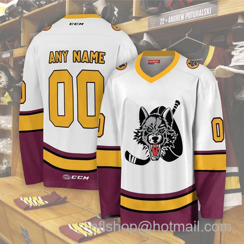 Chicago Wolves Custom White CCM Hockey Stitched Jersey
