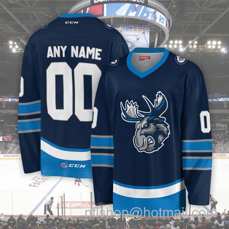 Manitoba Moose Custom Blue CCM Hockey Stitched Jersey