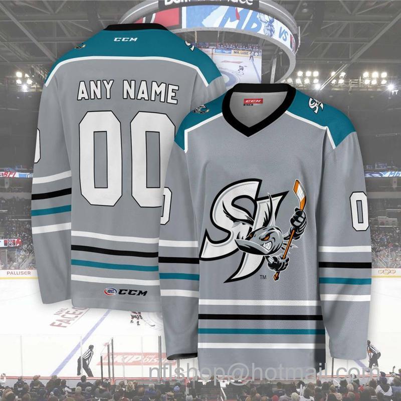 San Jose Barracuda Custom Grey CCM Hockey Stitched Jersey