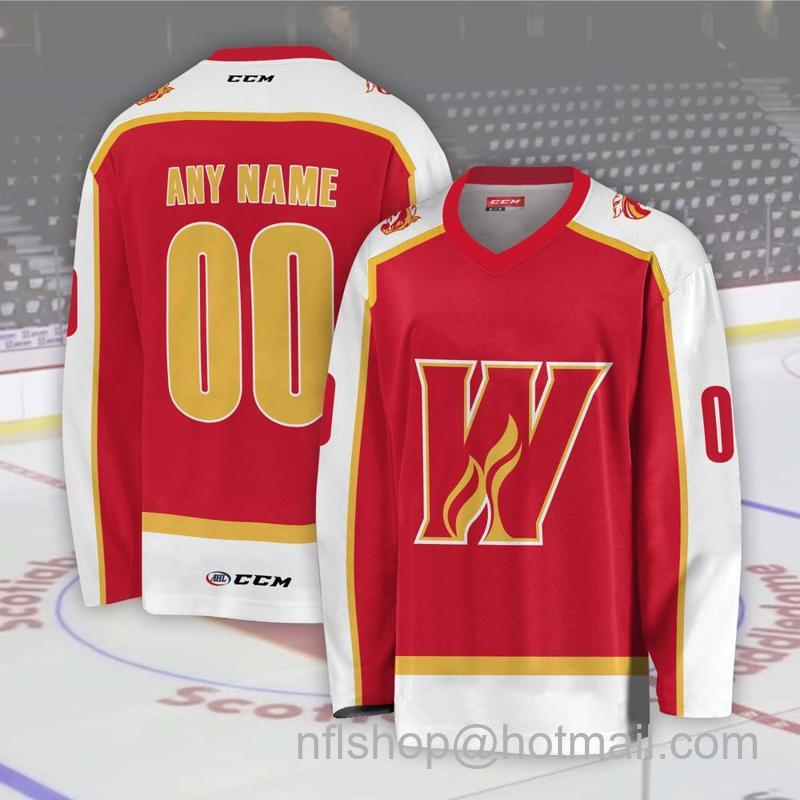 Calgary Wranglers Custom Red CCM Hockey Stitched Jersey