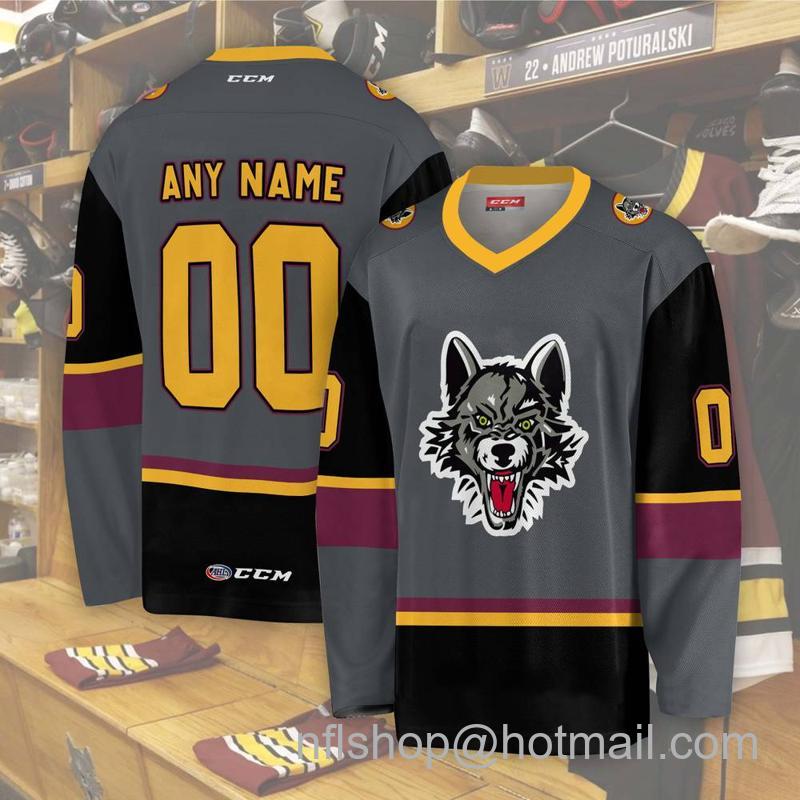 Chicago Wolves Custom Grey CCM Hockey Stitched Jersey