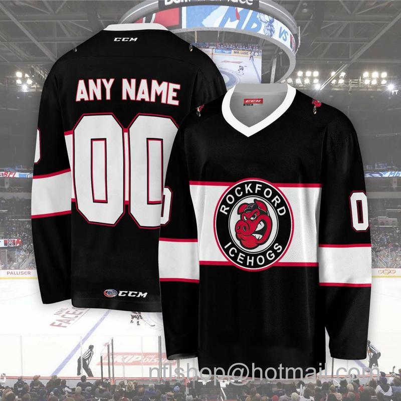 Rockford IceHogs Custom Black CCM Hockey Stitched Jersey
