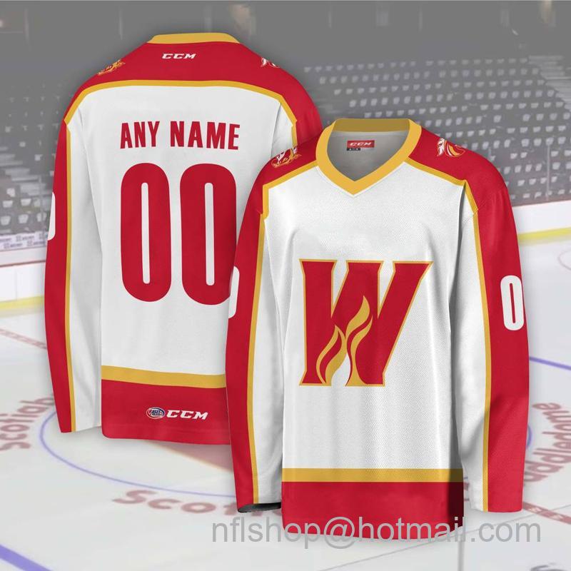 Calgary Wranglers Custom White CCM Hockey Stitched Jersey