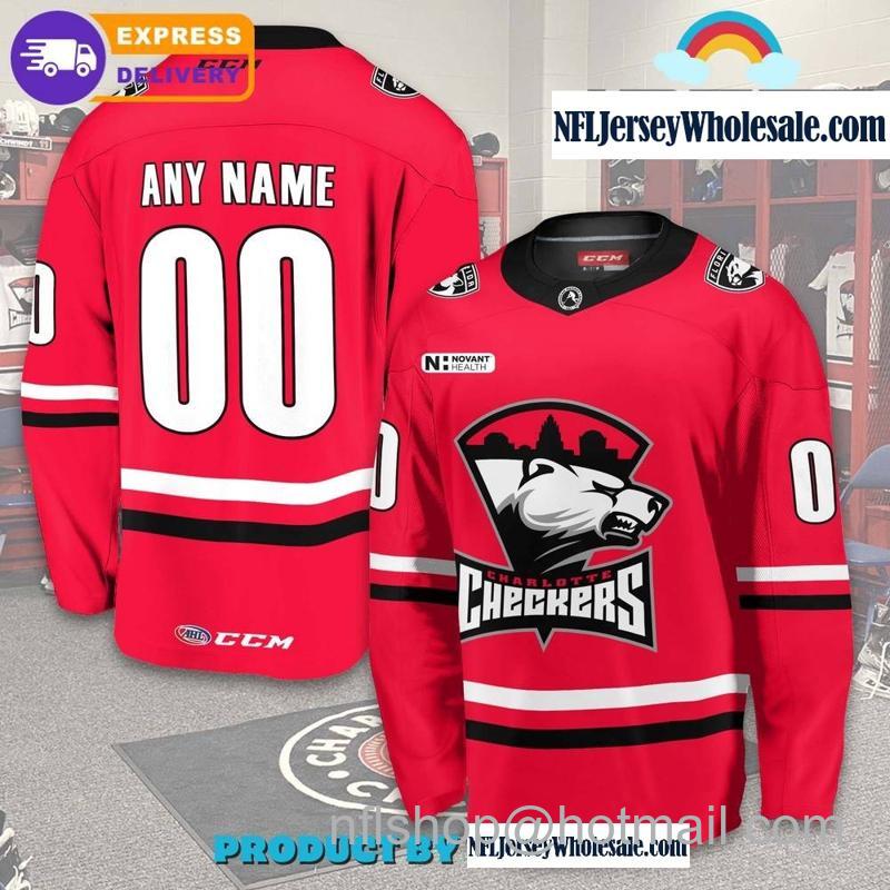 Charlotte Checkers Custom Red CCM Hockey Stitched Jersey