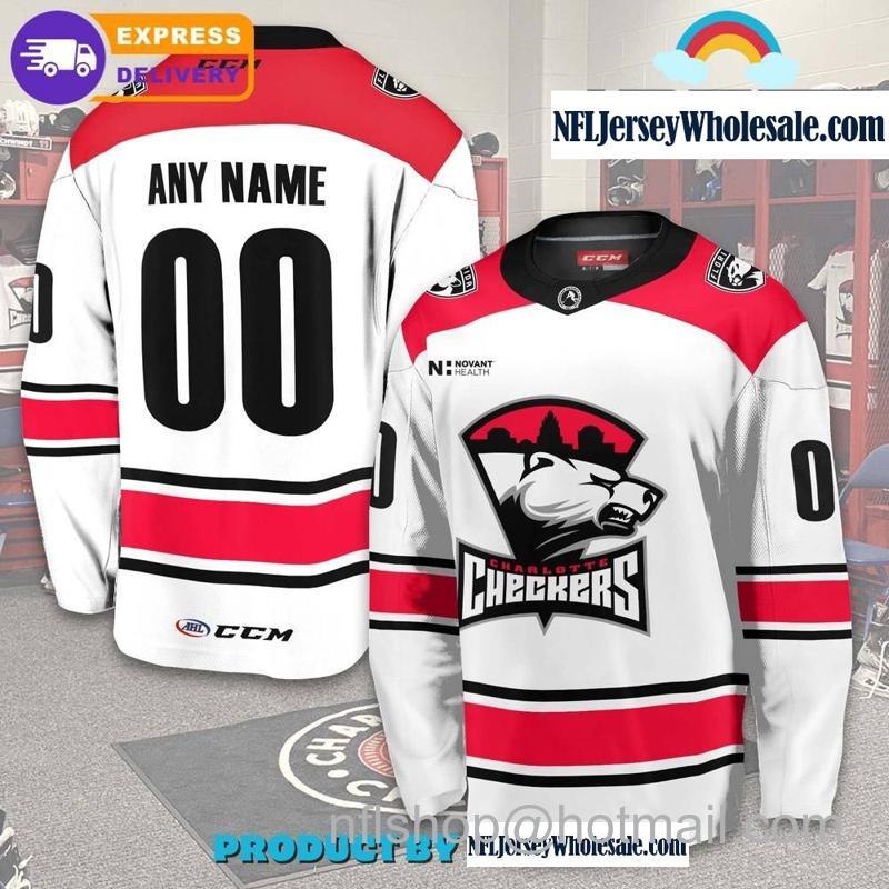 Charlotte Checkers Custom White CCM Hockey Stitched Jersey