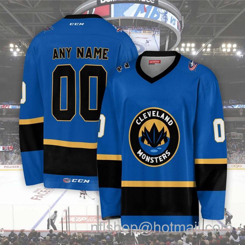 Cleveland Monsters Custom Blue CCM Hockey Stitched Jersey