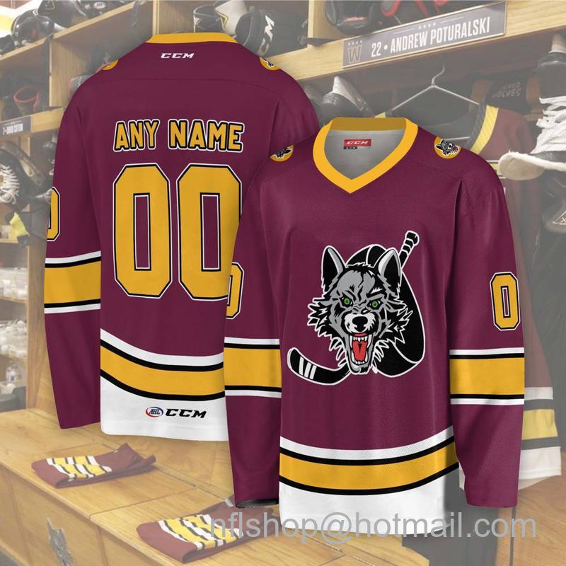Chicago Wolves Custom Burgundy CCM Hockey Stitched Jersey